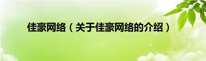 佳豪網(wǎng)絡(luò)（關(guān)于佳豪網(wǎng)絡(luò)的介紹）