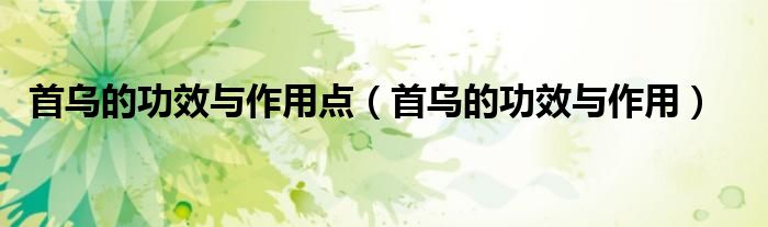 首烏的功效與作用點(diǎn)（首烏的功效與作用）