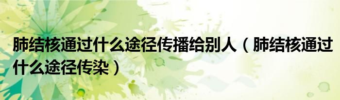 肺結(jié)核通過(guò)什么途徑傳播給別人（肺結(jié)核通過(guò)什么途徑傳染）