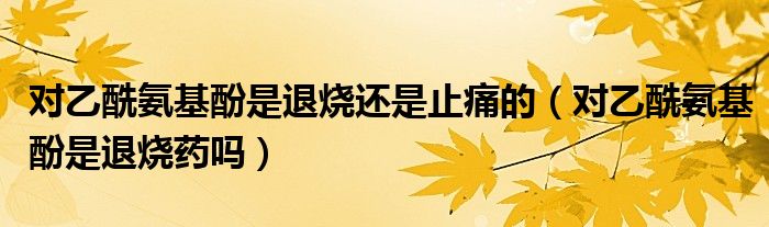 對乙酰氨基酚是退燒還是止痛的（對乙酰氨基酚是退燒藥嗎）