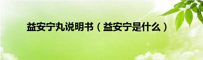 益安寧丸說明書（益安寧是什么）