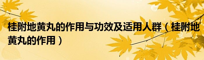桂附地黃丸的作用與功效及適用人群（桂附地黃丸的作用）