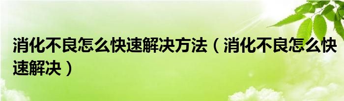 消化不良怎么快速解決方法（消化不良怎么快速解決）