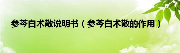 參芩白術散說明書（參芩白術散的作用）