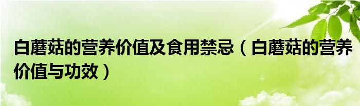 白蘑菇的營(yíng)養(yǎng)價(jià)值及食用禁忌（白蘑菇的營(yíng)養(yǎng)價(jià)值與功效）