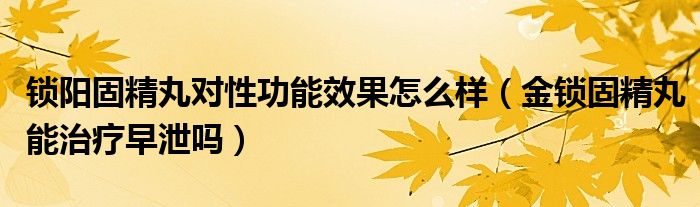 鎖陽固精丸對性功能效果怎么樣（金鎖固精丸能治療早泄嗎）