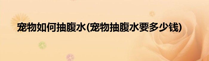 寵物如何抽腹水(寵物抽腹水要多少錢)