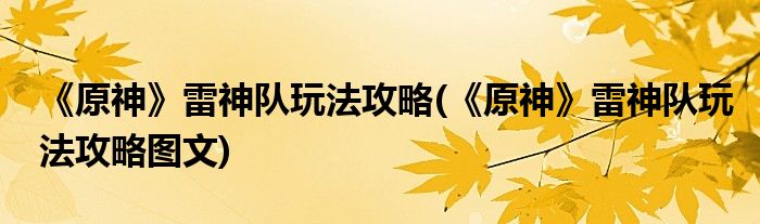 《原神》雷神隊玩法攻略(《原神》雷神隊玩法攻略圖文)