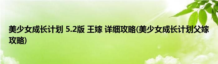 美少女成長計劃 5.2版 王嫁 詳細攻略(美少女成長計劃父嫁攻略)