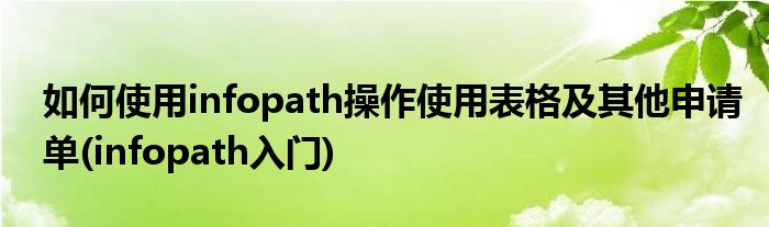 如何使用infopath操作使用表格及其他申請(qǐng)單(infopath入門)