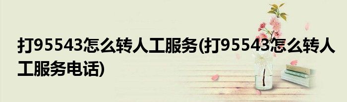打95543怎么轉(zhuǎn)人工服務(wù)(打95543怎么轉(zhuǎn)人工服務(wù)電話)