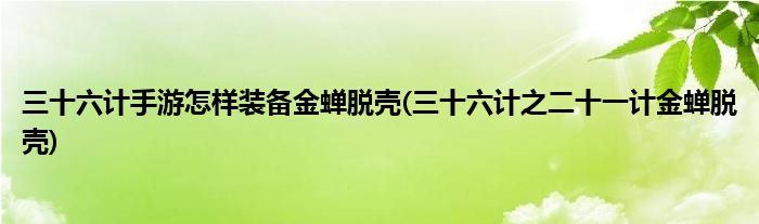 三十六計手游怎樣裝備金蟬脫殼(三十六計之二十一計金蟬脫殼)
