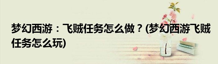 夢幻西游：飛賊任務(wù)怎么做？(夢幻西游飛賊任務(wù)怎么玩)