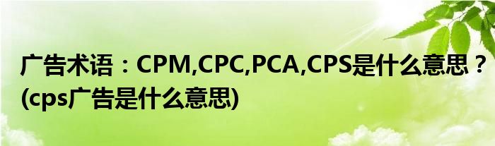 廣告術語：CPM,CPC,PCA,CPS是什么意思？(cps廣告是什么意思)