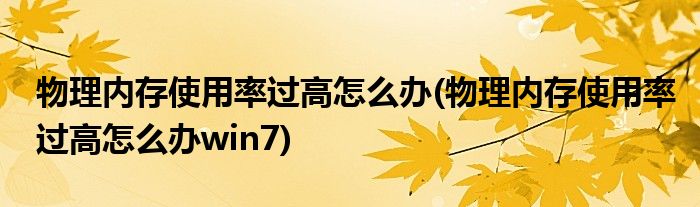物理內(nèi)存使用率過高怎么辦(物理內(nèi)存使用率過高怎么辦win7)