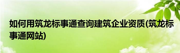 如何用筑龍標(biāo)事通查詢建筑企業(yè)資質(zhì)(筑龍標(biāo)事通網(wǎng)站)