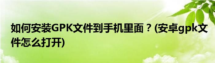 如何安裝GPK文件到手機(jī)里面？(安卓gpk文件怎么打開)
