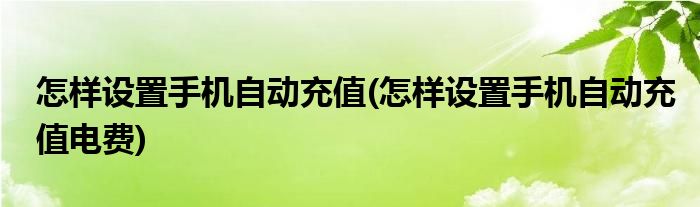 怎樣設(shè)置手機(jī)自動(dòng)充值(怎樣設(shè)置手機(jī)自動(dòng)充值電費(fèi))