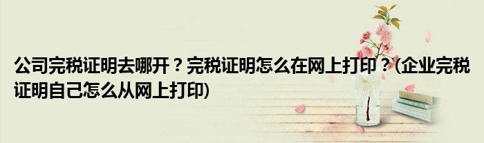 公司完稅證明去哪開？完稅證明怎么在網(wǎng)上打?。?企業(yè)完稅證明自己怎么從網(wǎng)上打印)