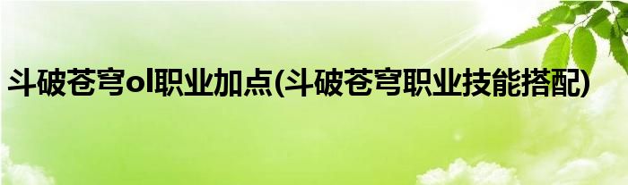 斗破蒼穹ol職業(yè)加點(diǎn)(斗破蒼穹職業(yè)技能搭配)