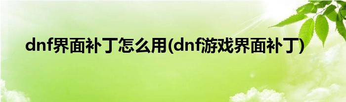dnf界面補(bǔ)丁怎么用(dnf游戲界面補(bǔ)丁)