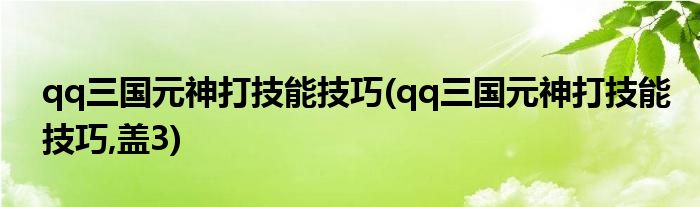 qq三國元神打技能技巧(qq三國元神打技能技巧,蓋3)