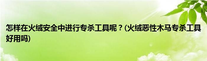 怎樣在火絨安全中進(jìn)行專殺工具呢？(火絨惡性木馬專殺工具好用嗎)