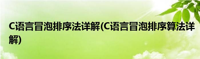 C語(yǔ)言冒泡排序法詳解(C語(yǔ)言冒泡排序算法詳解)