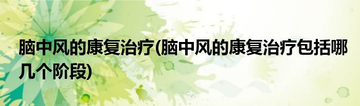 腦中風的康復治療(腦中風的康復治療包括哪幾個階段)