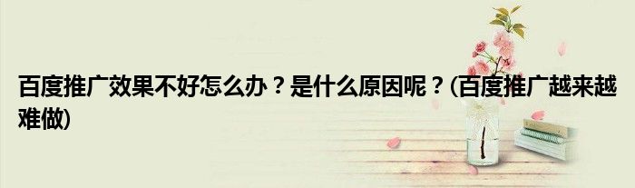 百度推廣效果不好怎么辦？是什么原因呢？(百度推廣越來越難做)