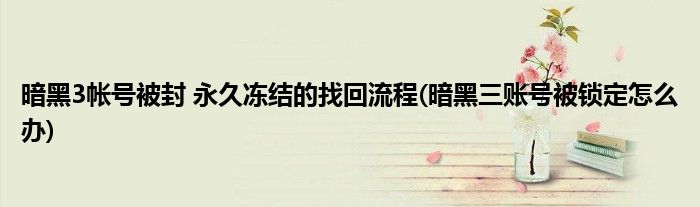 暗黑3帳號(hào)被封 永久凍結(jié)的找回流程(暗黑三賬號(hào)被鎖定怎么辦)