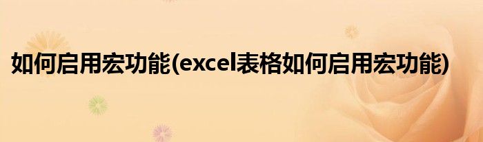 如何啟用宏功能(excel表格如何啟用宏功能)