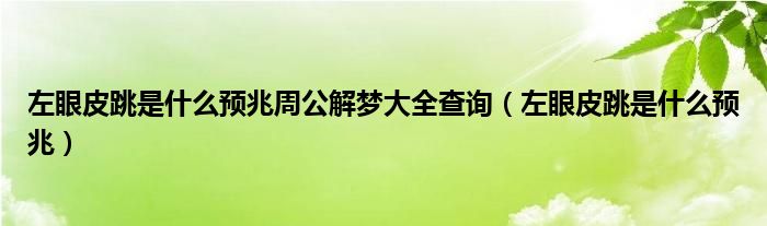 左眼皮跳是什么預(yù)兆周公解夢(mèng)大全查詢(xún)（左眼皮跳是什么預(yù)兆）