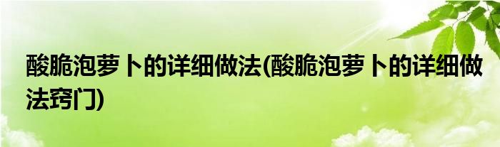 酸脆泡蘿卜的詳細(xì)做法(酸脆泡蘿卜的詳細(xì)做法竅門)