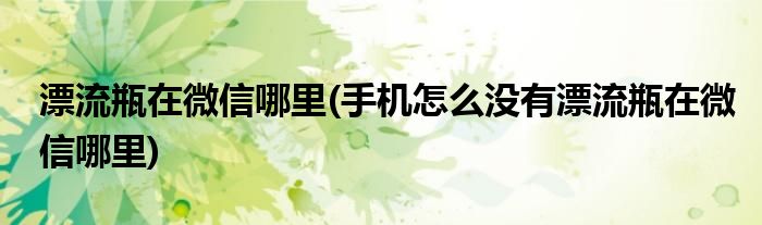 漂流瓶在微信哪里(手機(jī)怎么沒(méi)有漂流瓶在微信哪里)