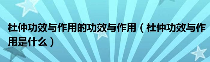 杜仲功效與作用的功效與作用（杜仲功效與作用是什么）