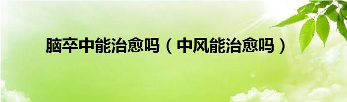 腦卒中能治愈嗎（中風(fēng)能治愈嗎）