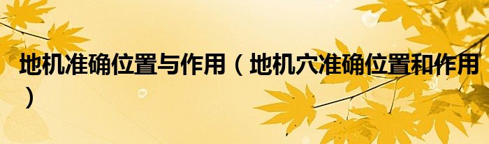 地機(jī)準(zhǔn)確位置與作用（地機(jī)穴準(zhǔn)確位置和作用）