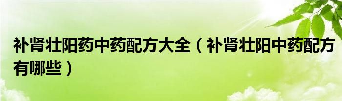 補(bǔ)腎壯陽藥中藥配方大全（補(bǔ)腎壯陽中藥配方有哪些）